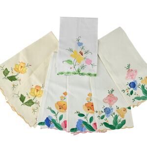 Lot of 7 VTG floral appliqued embroidered hand towels
